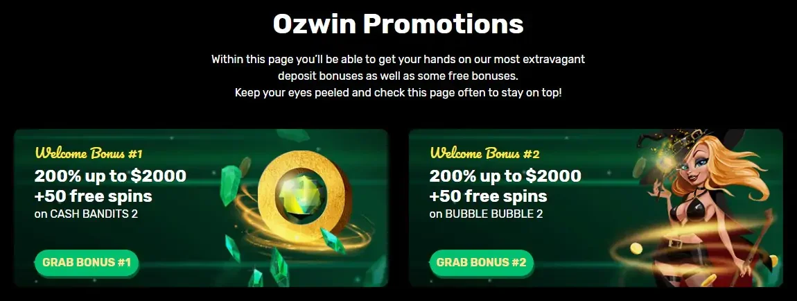 Ozwin casino bonuses and promotions